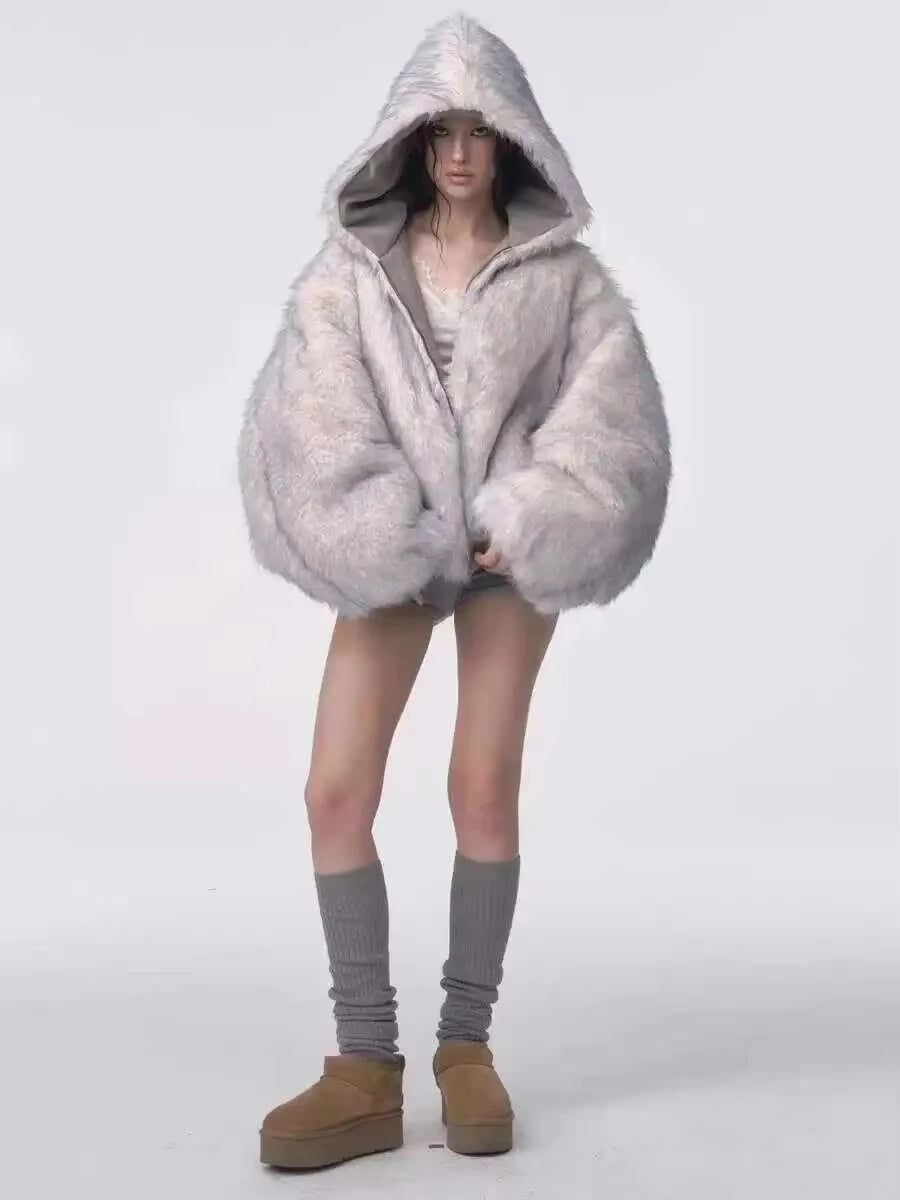 American Retro Hooded Plush Padded Jacket