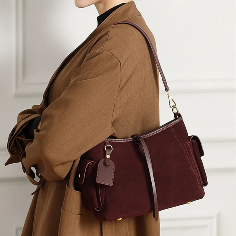 Cowhide Genuine Leather Bucket Shoulder Bag