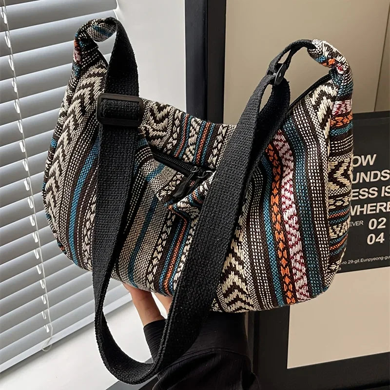 Tribal Striped Canvas Crossbody Bag
