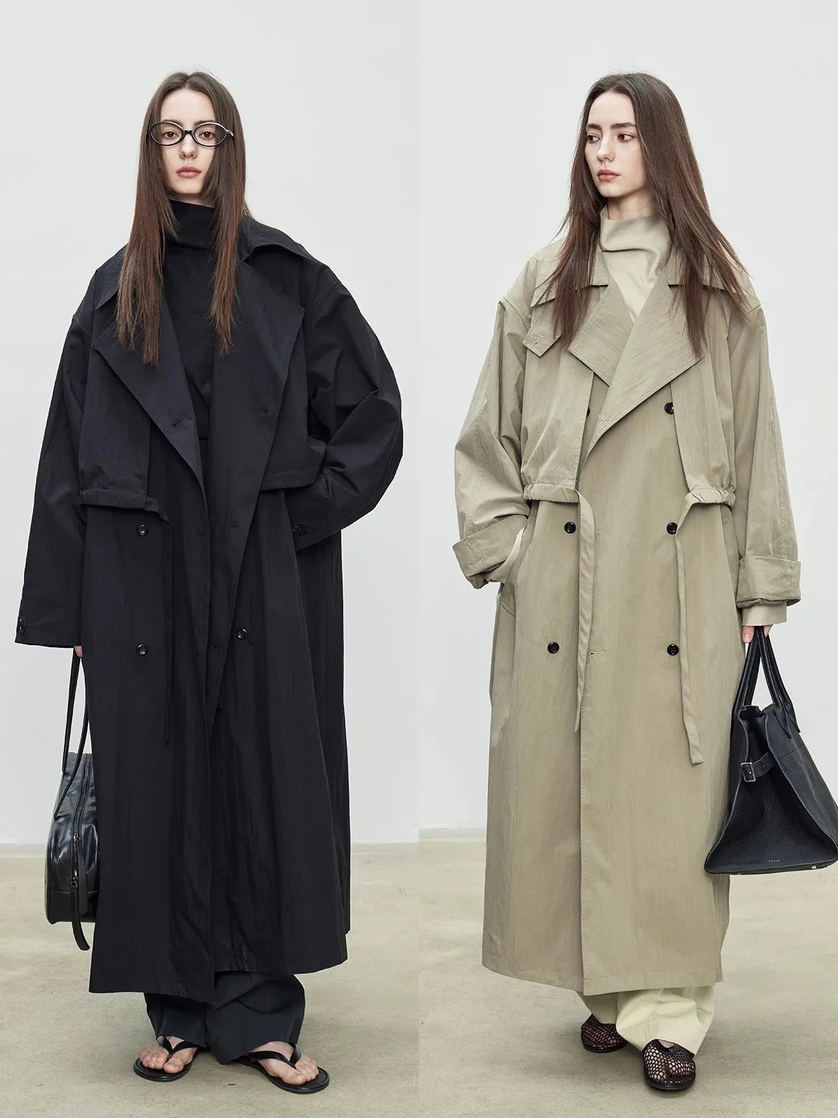 Oversized Double Breasted Khaki Trench Coat