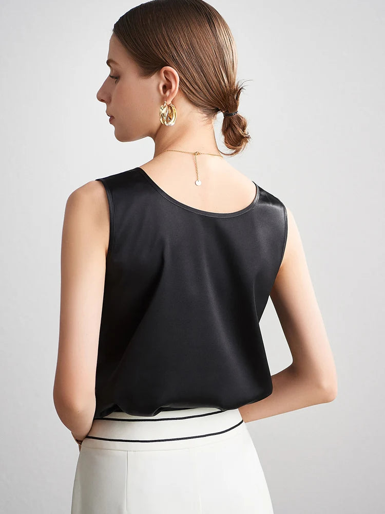 Women’s 100% Mulberry Silk O-Neck Sleeveless Tank Top