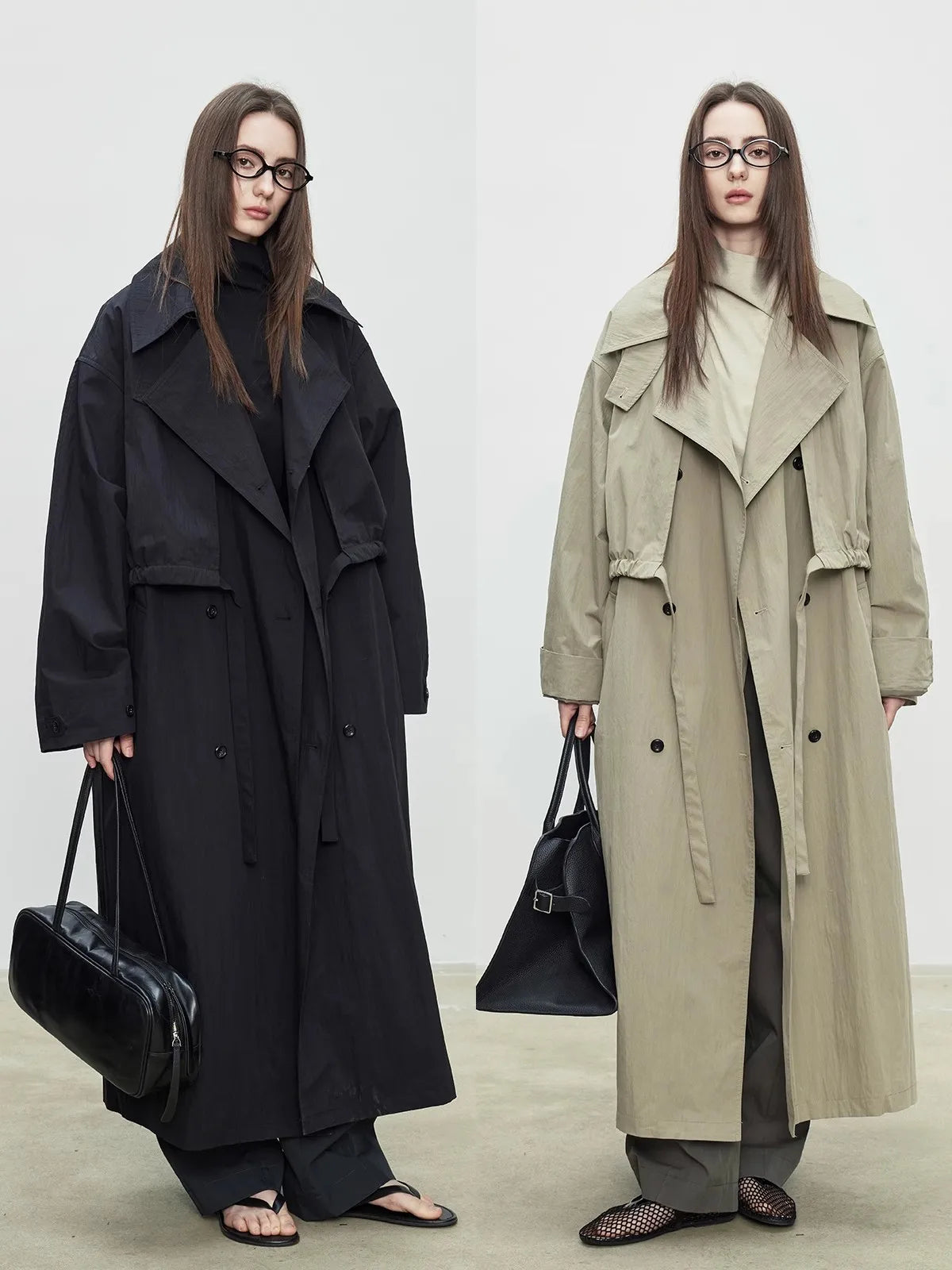Oversized Double Breasted Khaki Trench Coat