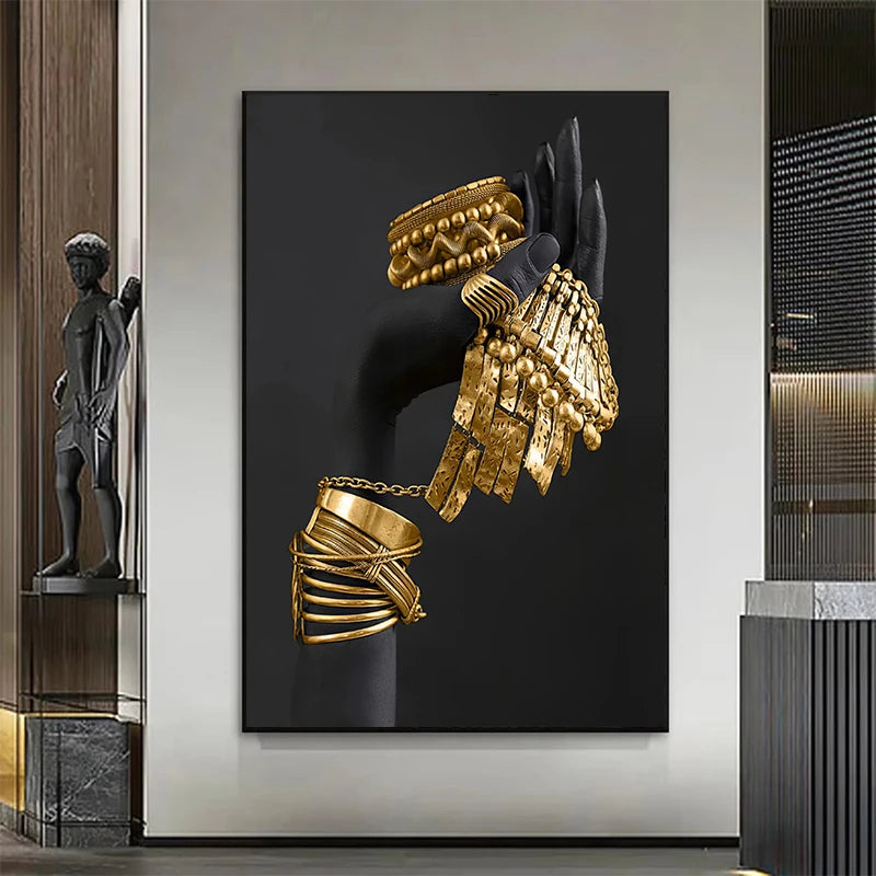 African Woman Gold Jewelry Canvas Wall Art