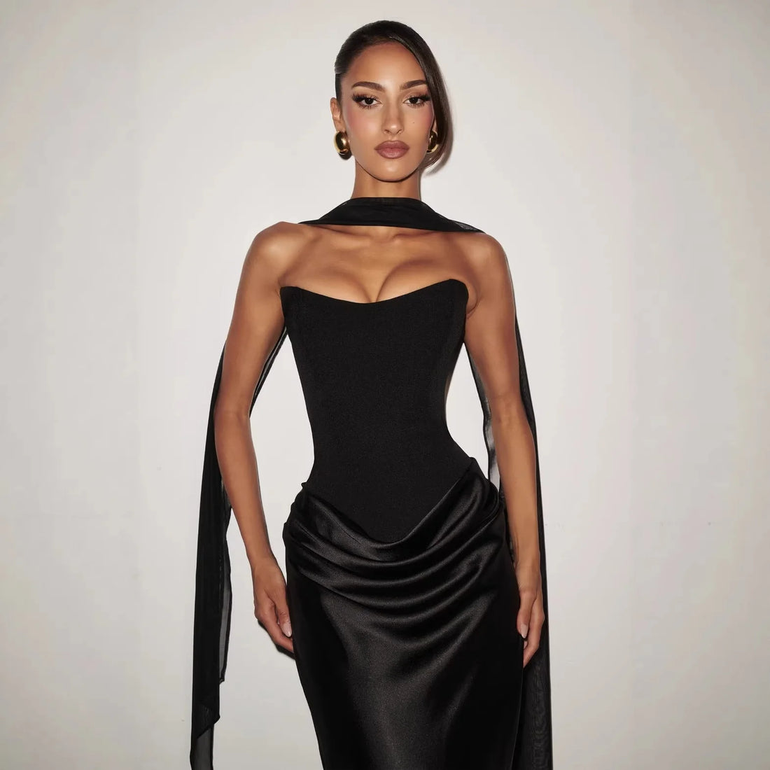 Adjustable Waist Pleated Bodycon Maxi Dress