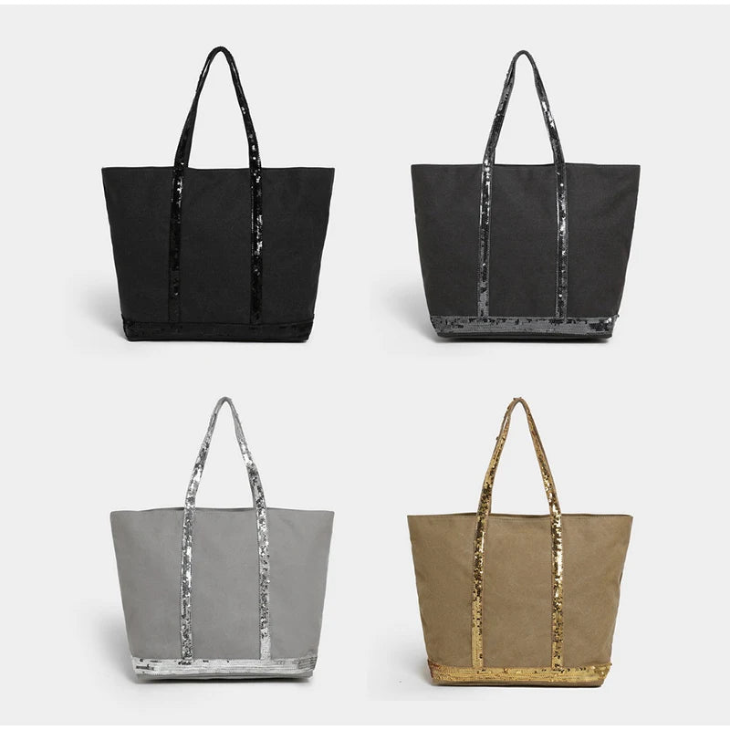Retro Sequin Canvas Tote Bag