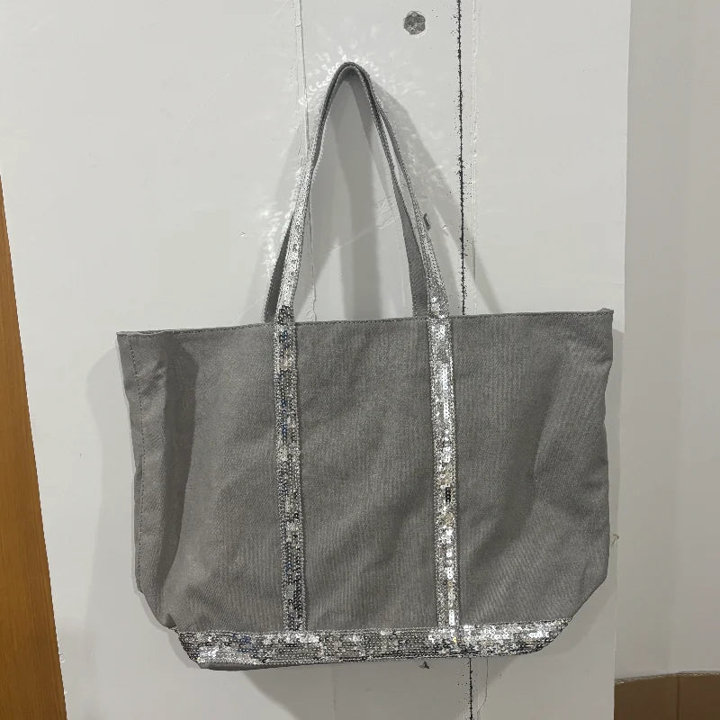 Retro Sequin Canvas Tote Bag