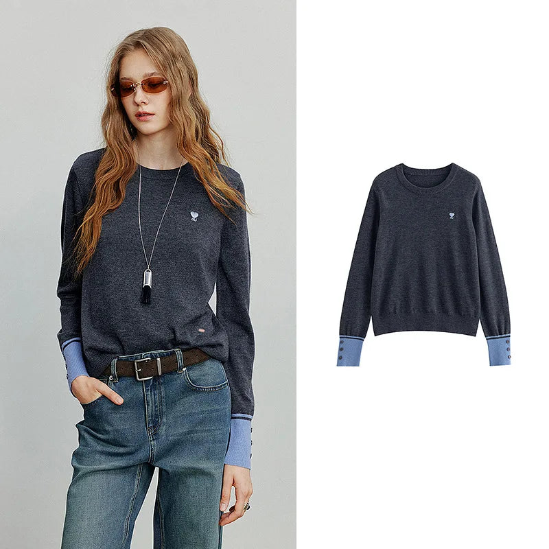 Women’s Embroidered O-Neck Knitted Sweater