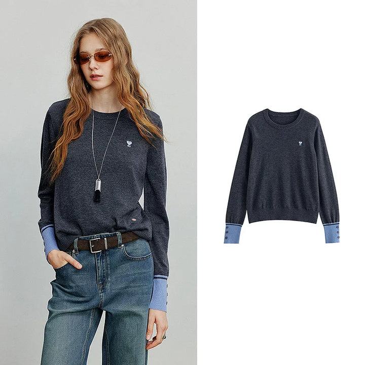 Women’s Embroidered O-Neck Knitted Sweater