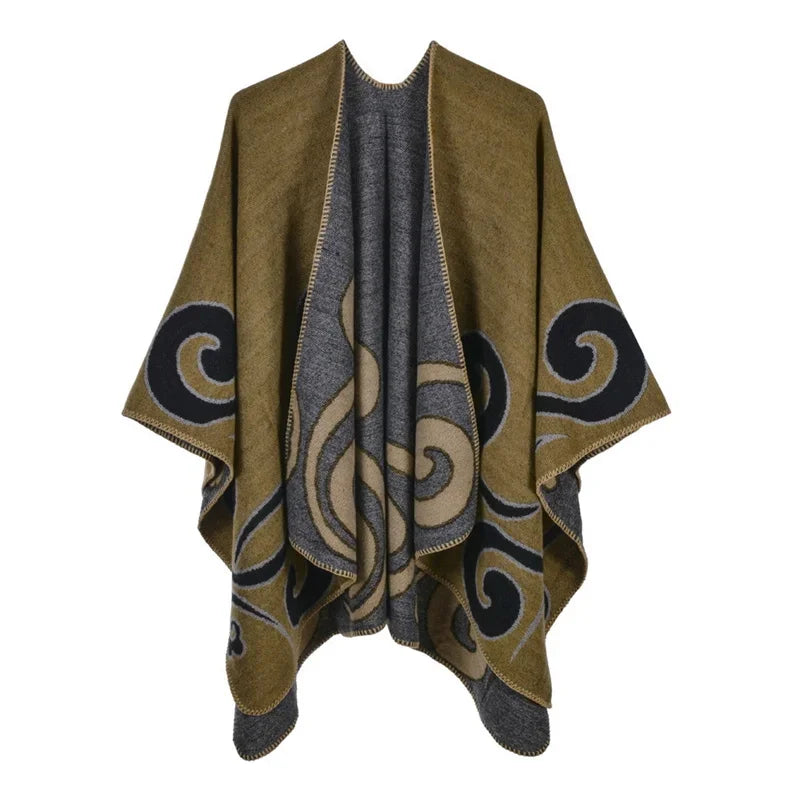 Winter Imitation Cashmere Poncho Cape Wrap