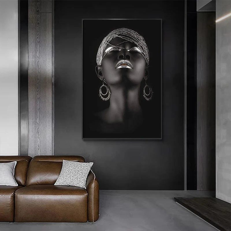 African Woman Gold Jewelry Canvas Wall Art