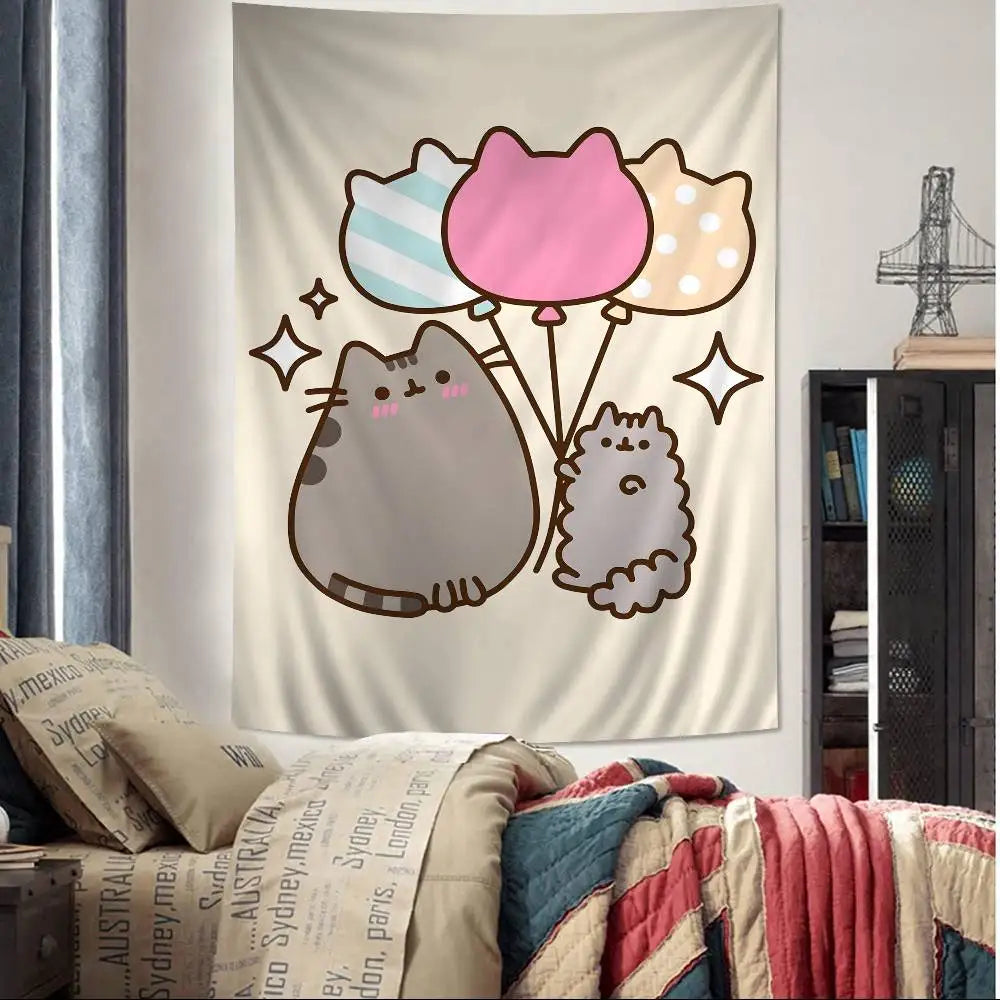 Cute Pusheen Cartoon Colorful Tapestry
