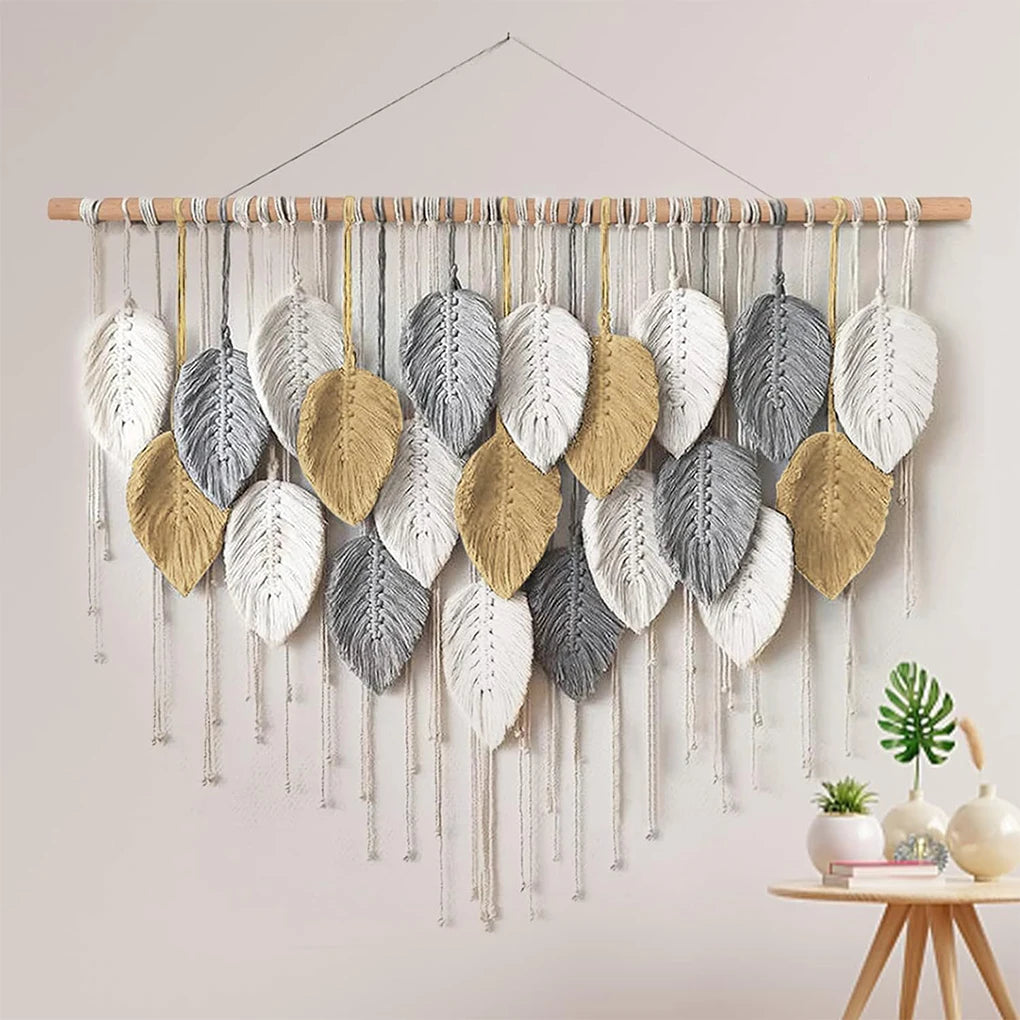Large Handmade Boho Leaf Macrame Wall Tapestry