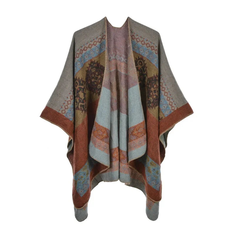 Winter Imitation Cashmere Poncho Cape Wrap