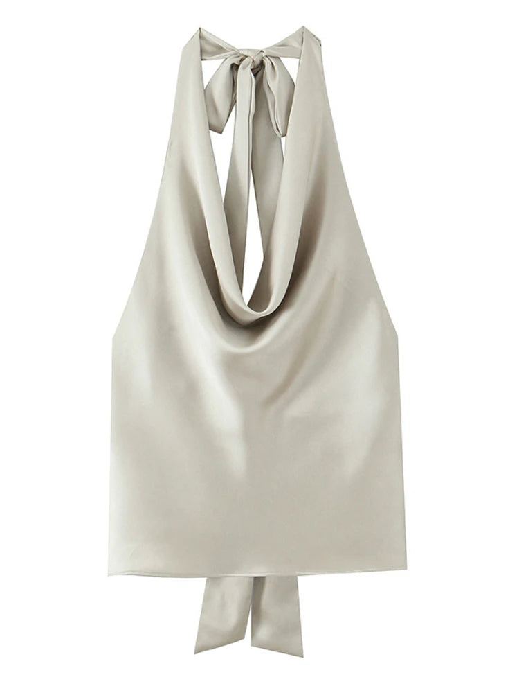 Women’s Satin Halter Neck Sleeveless Summer Top