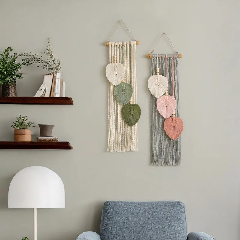 1pcs Creative Handwoven Cotton Rope Leaf Tapestry Bohemian Style Home Wall Decor Macrame Hanging Ornament