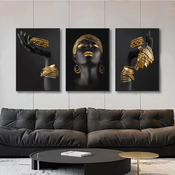 African Woman Gold Jewelry Canvas Wall Art