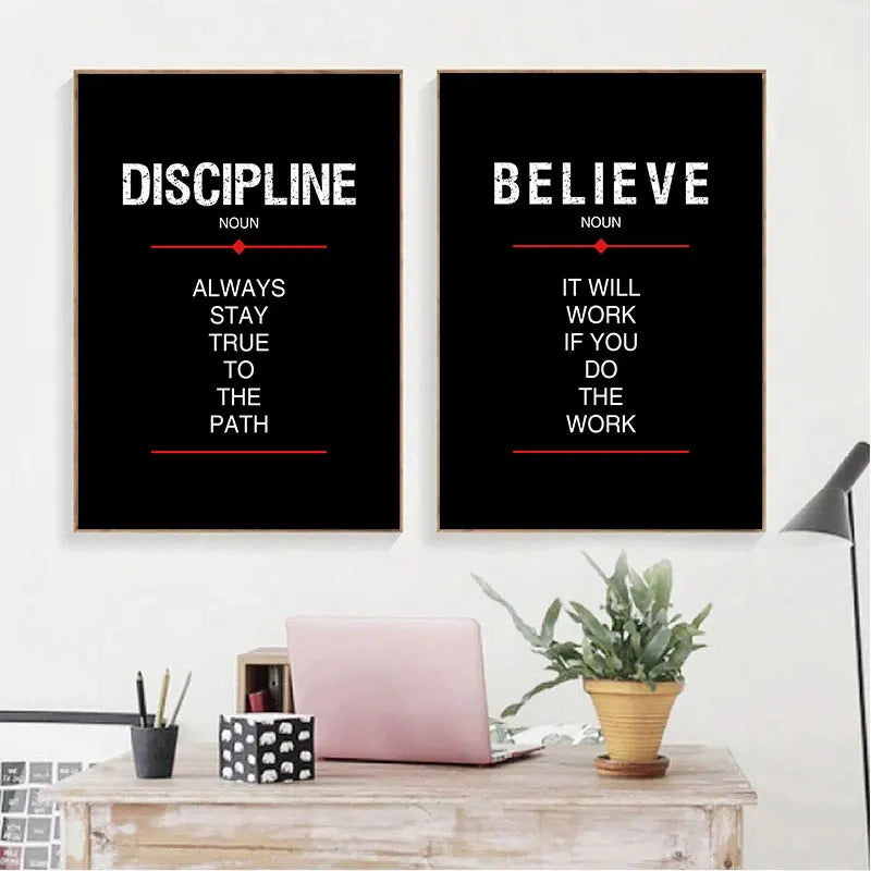 Modern Black Discipline Quote Canvas Print