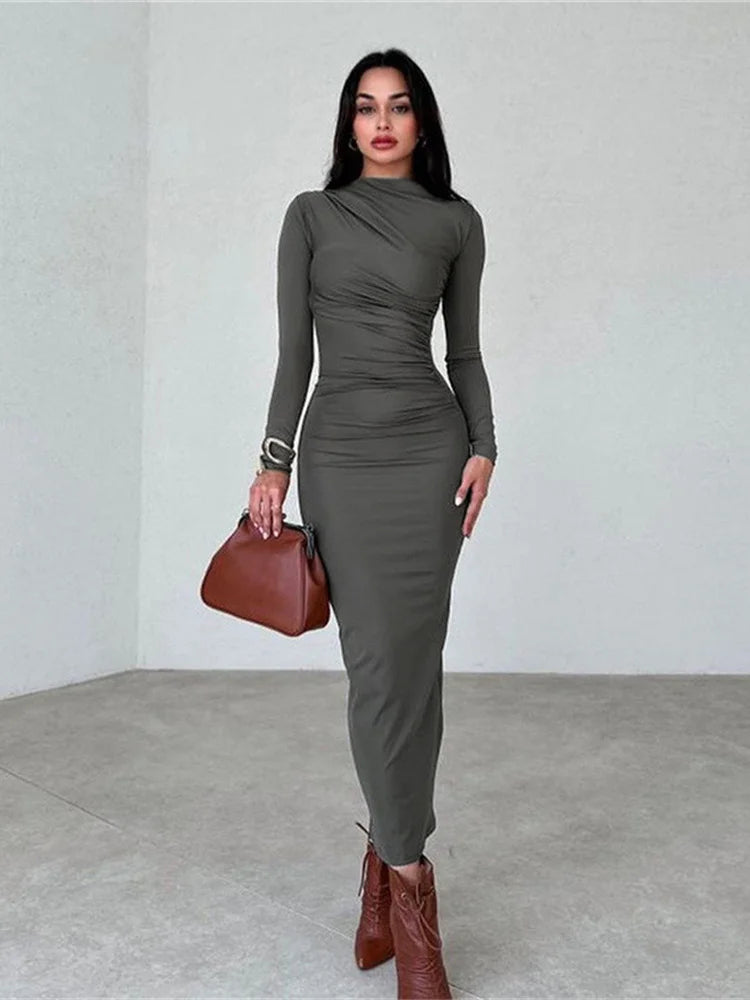 O-Neck Patchwork Bodycon Maxi Dress