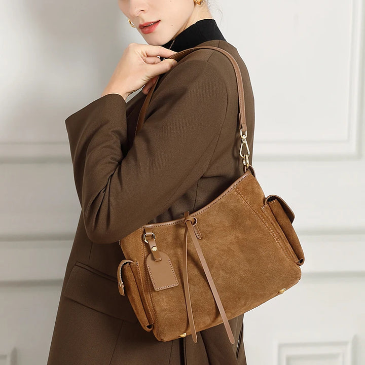 Cowhide Genuine Leather Bucket Shoulder Bag