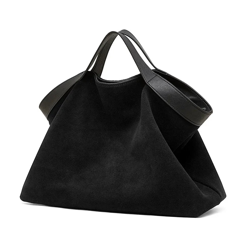 Genuine Cowhide Suede Hobo Tote Bag
