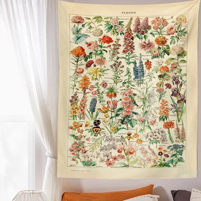 Mushroom Botanical Print Tapestry Wall Art