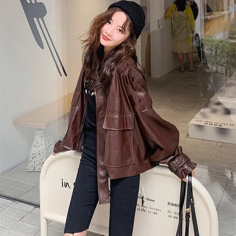 2025 Faux Leather Jacket Women Autumn New Style Biker Jacket Female PU Coat Woman