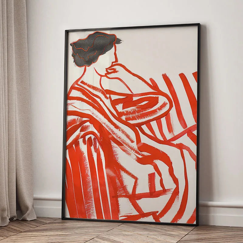 Red Striped Girl Hat Canvas Wall Art