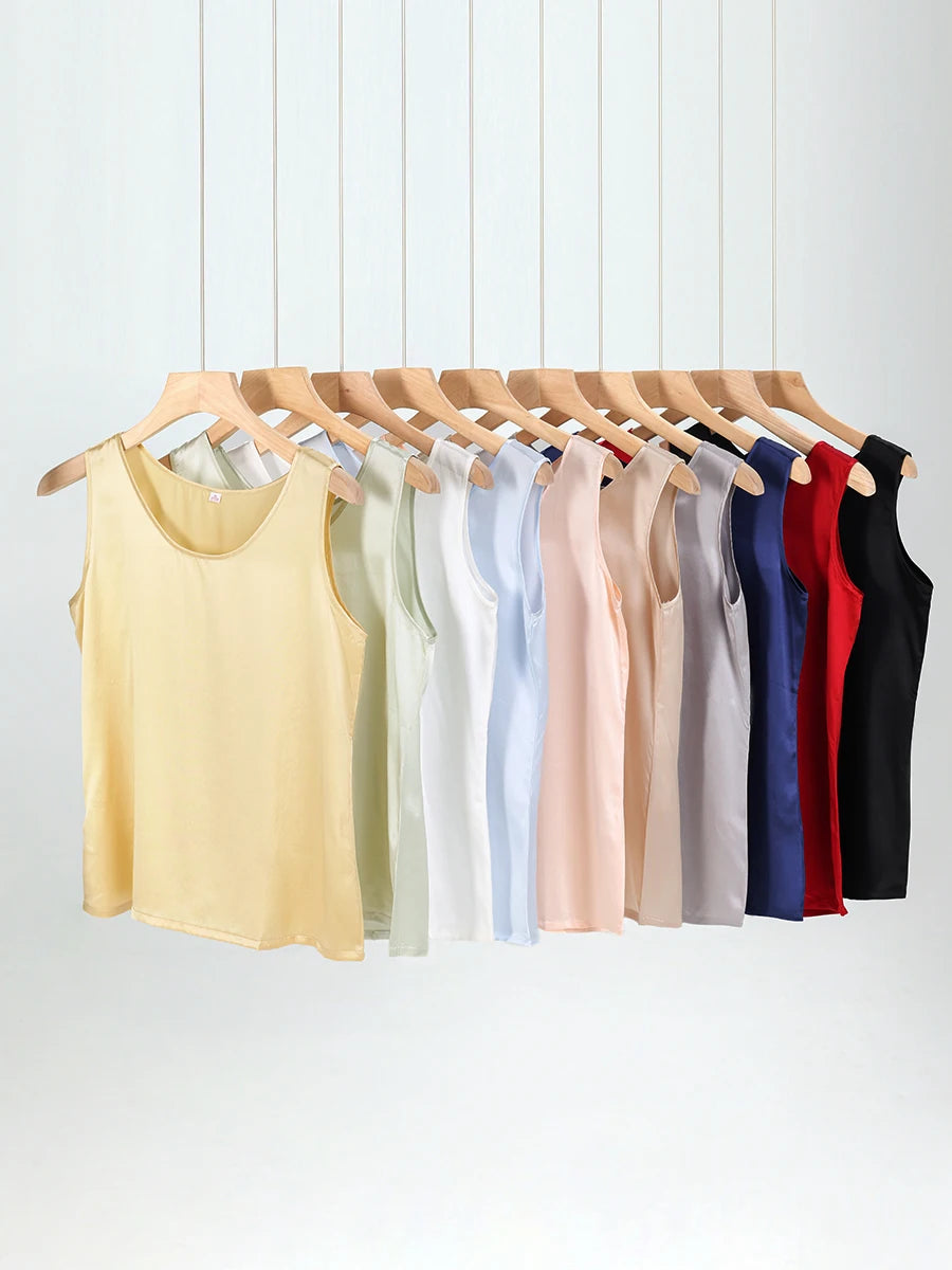 Women’s 100% Mulberry Silk O-Neck Sleeveless Tank Top