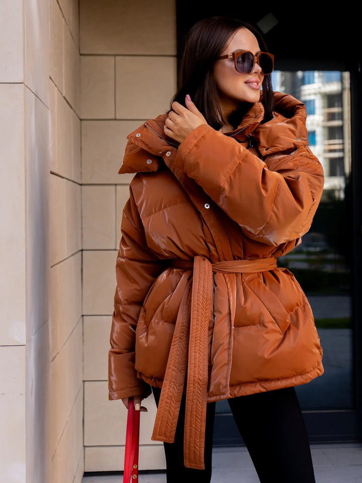Oversized High-Neck Padded Hoodie Jacke