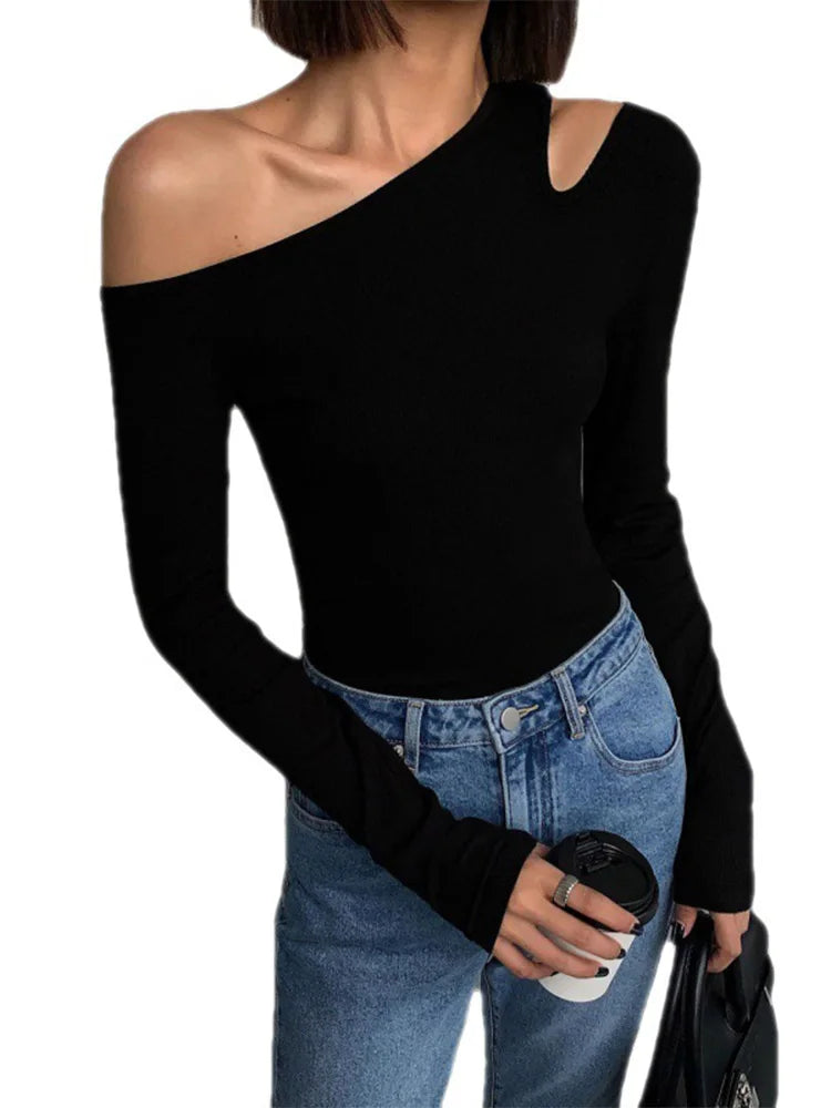 Women’s Off-Shoulder Hollow Out Slim Fit Crop Top