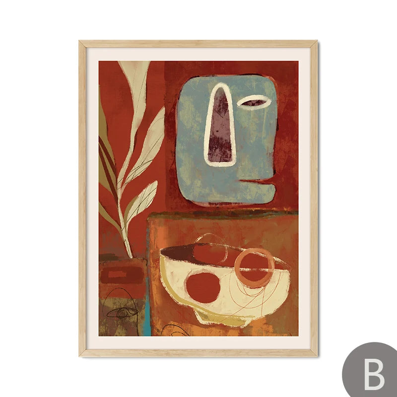 Abstract Thistles Terracotta Line Canvas Wall Art