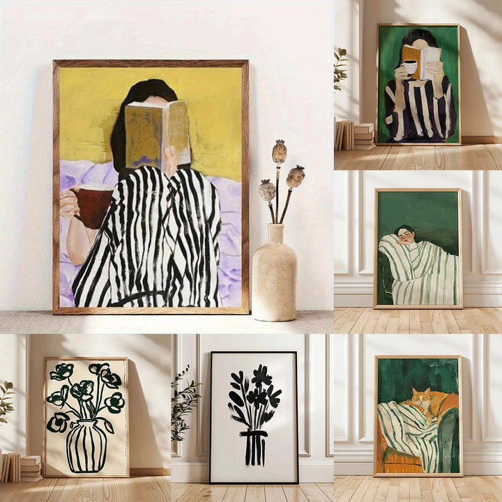 Abstract Woman Reading Coffee Canvas Wall Art