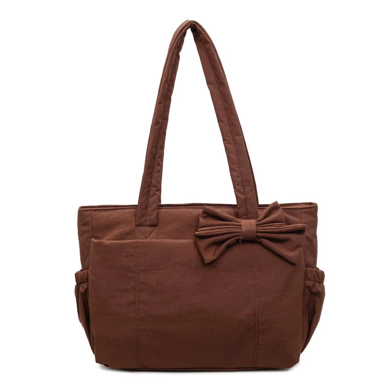 Bow Nylon Canvas Shoulder Bag