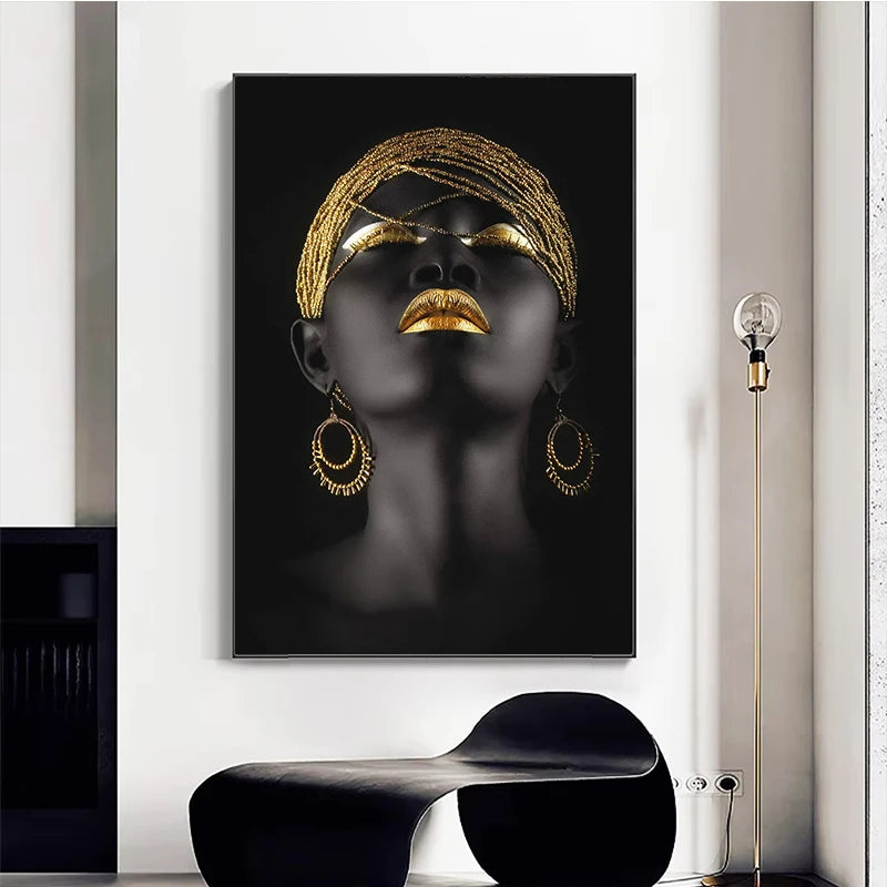 African Woman Gold Jewelry Canvas Wall Art