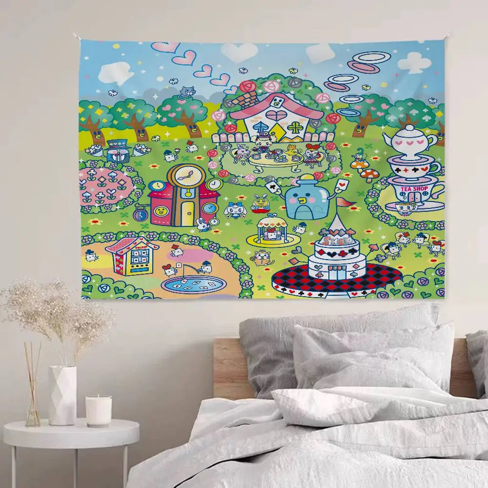 Cute Tamagotchi Cartoon Boho Tapestry