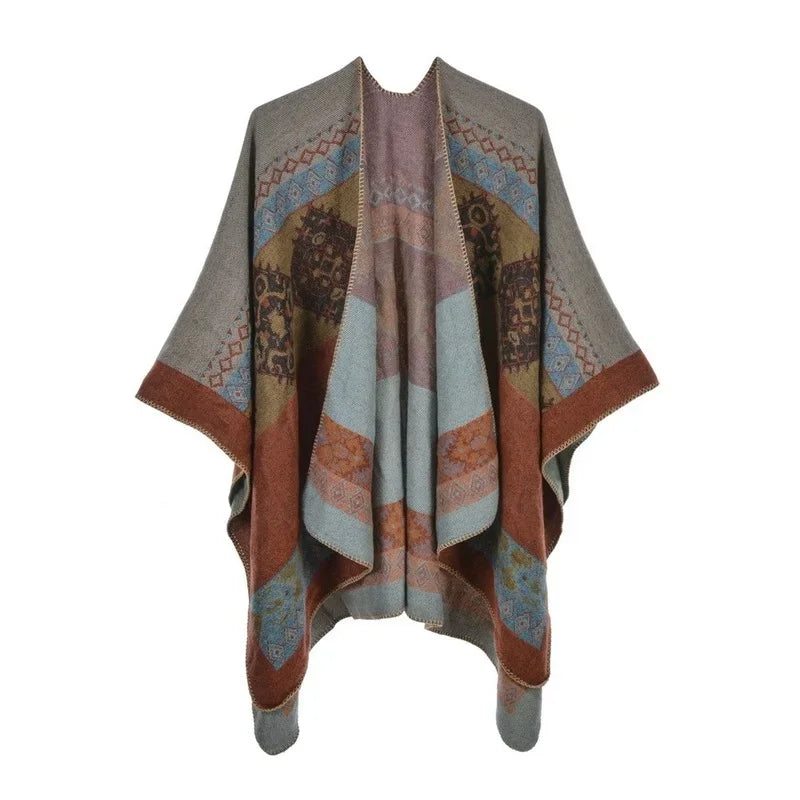Winter Imitation Cashmere Poncho Cape Wrap