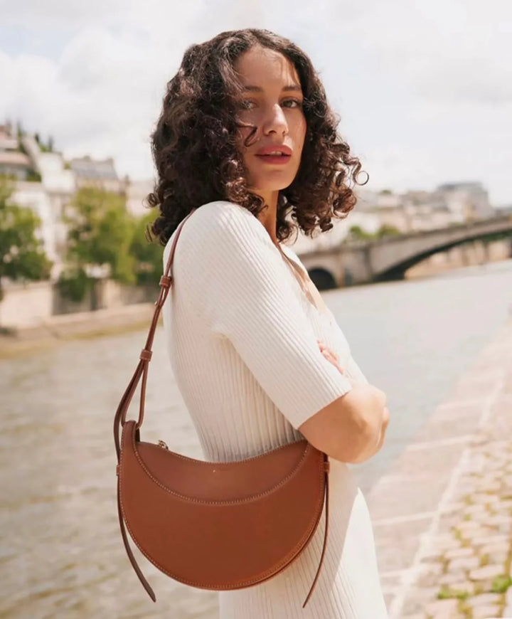 Women Crescent Leather Crossbody Bag