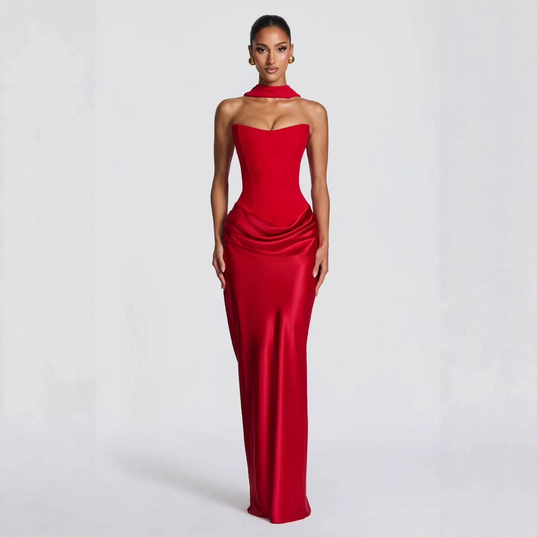 Adjustable Waist Pleated Bodycon Maxi Dress