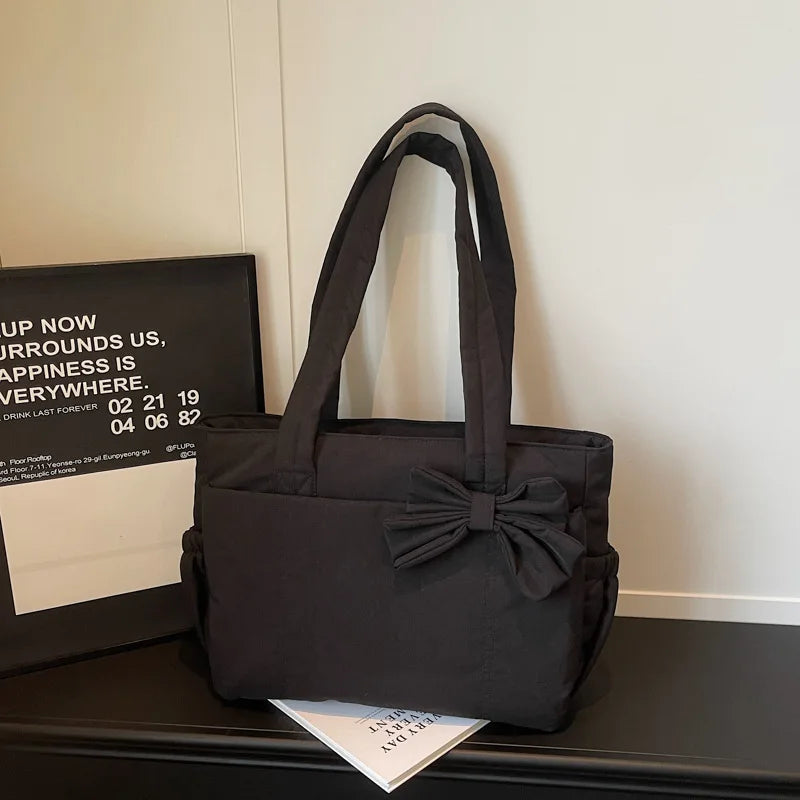 Bow Nylon Canvas Shoulder Bag