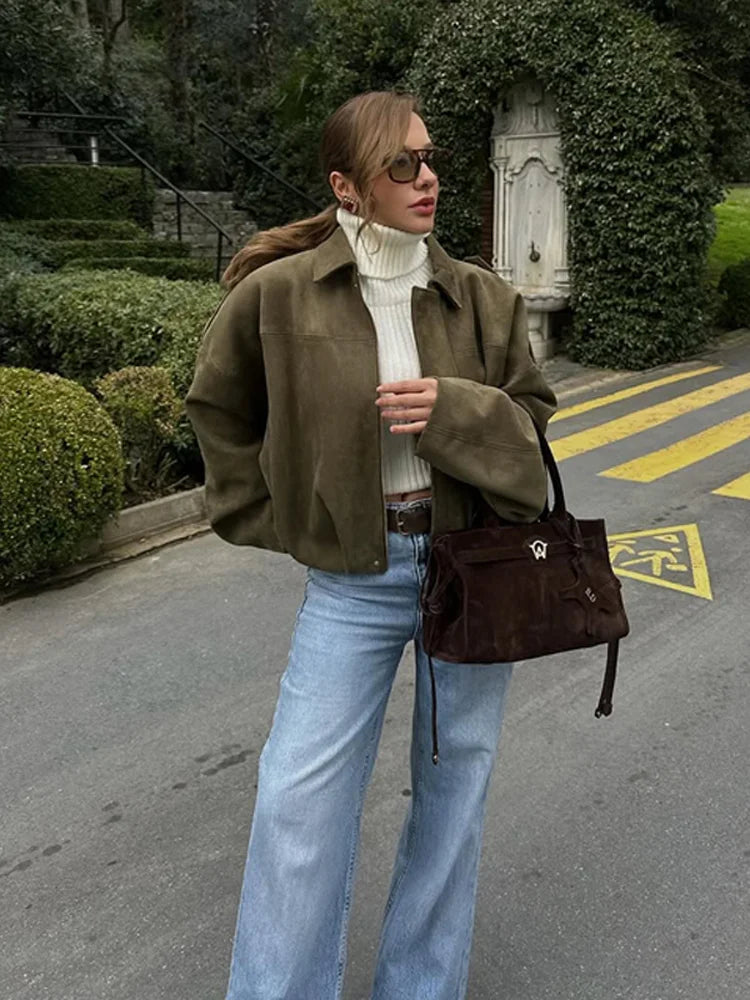 Retro Suede Zip Cropped Jacket 2025