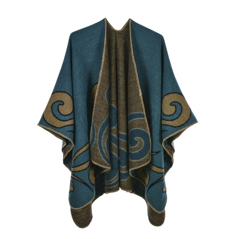 Winter Imitation Cashmere Poncho Cape Wrap
