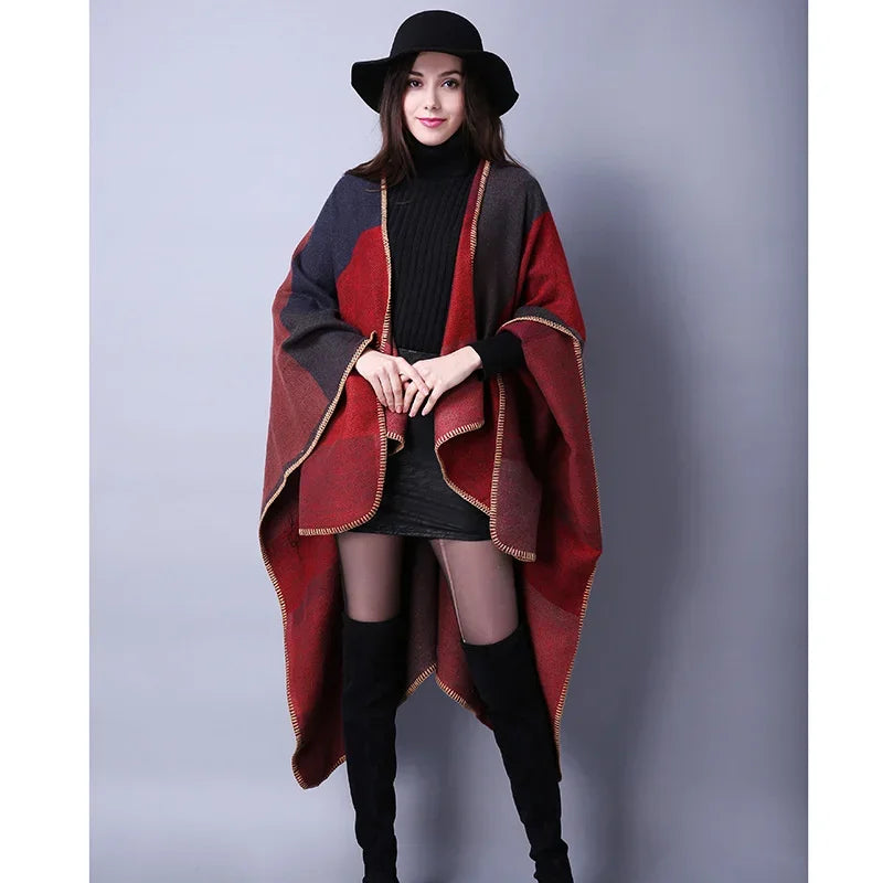 Winter Imitation Cashmere Poncho Cape Wrap
