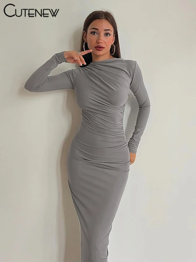 O-Neck Patchwork Bodycon Maxi Dress