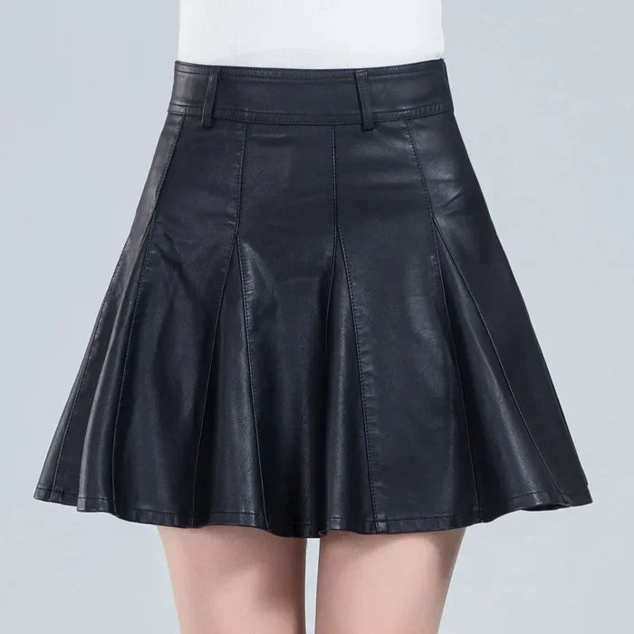 Elegant High Waist Genuine Leather Mini Skirt