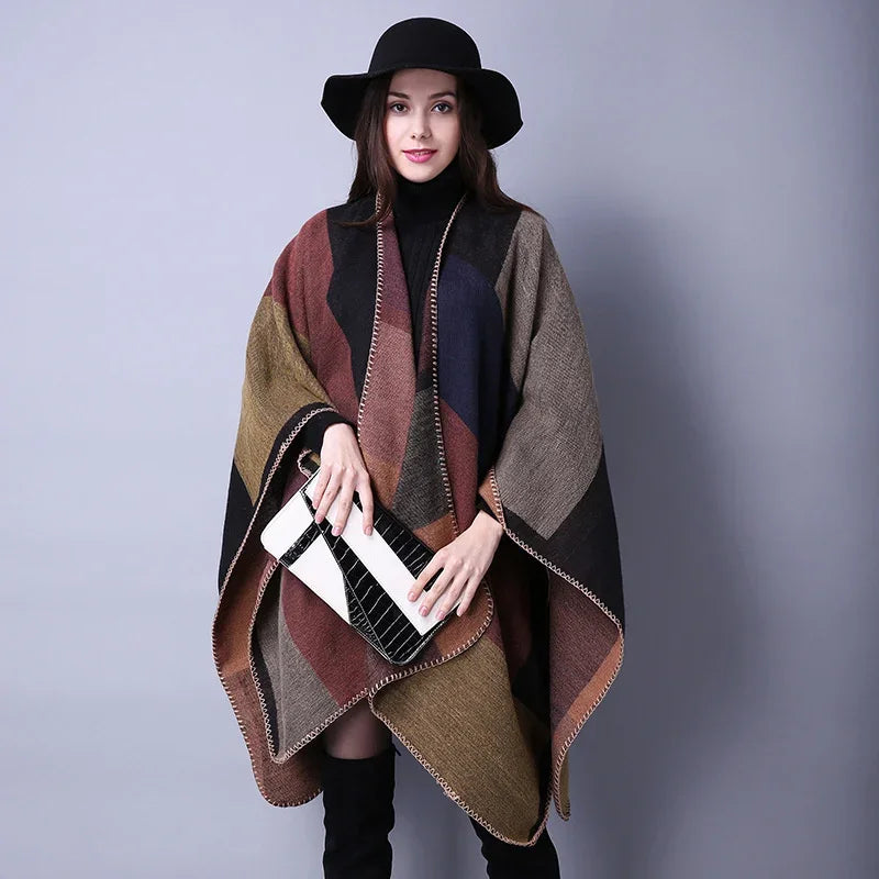 Winter Imitation Cashmere Poncho Cape Wrap