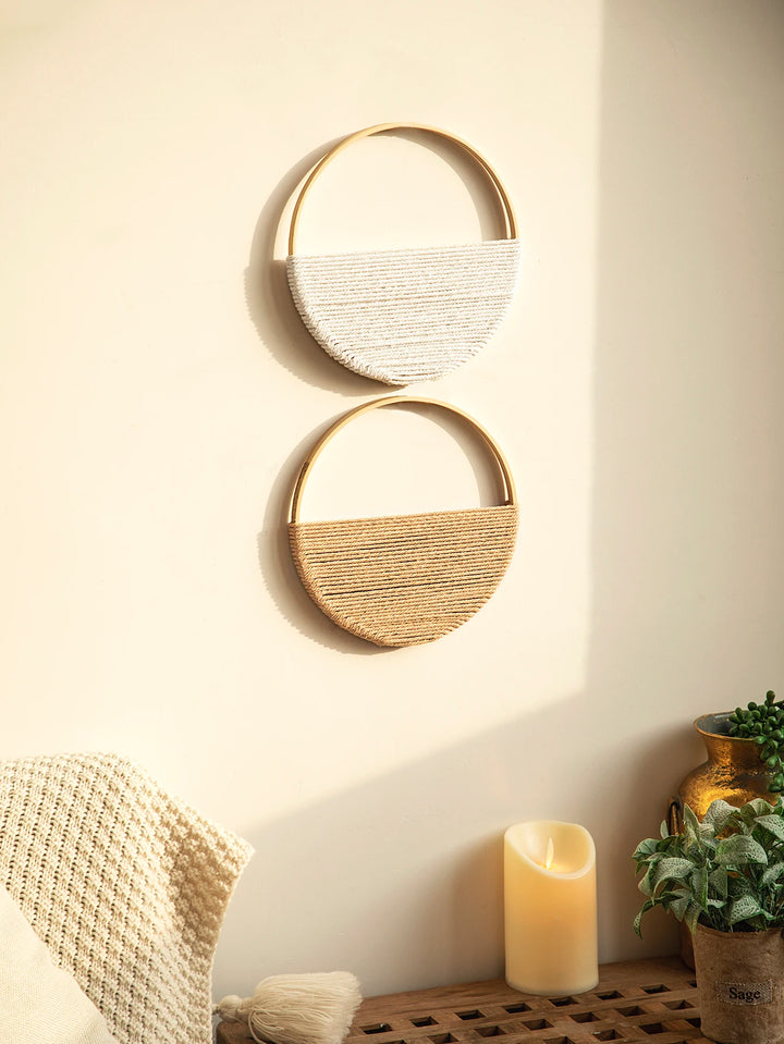 2Pcs Round Macrame Boho Wall Hanging Set