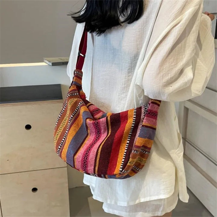 Tribal Striped Canvas Crossbody Bag