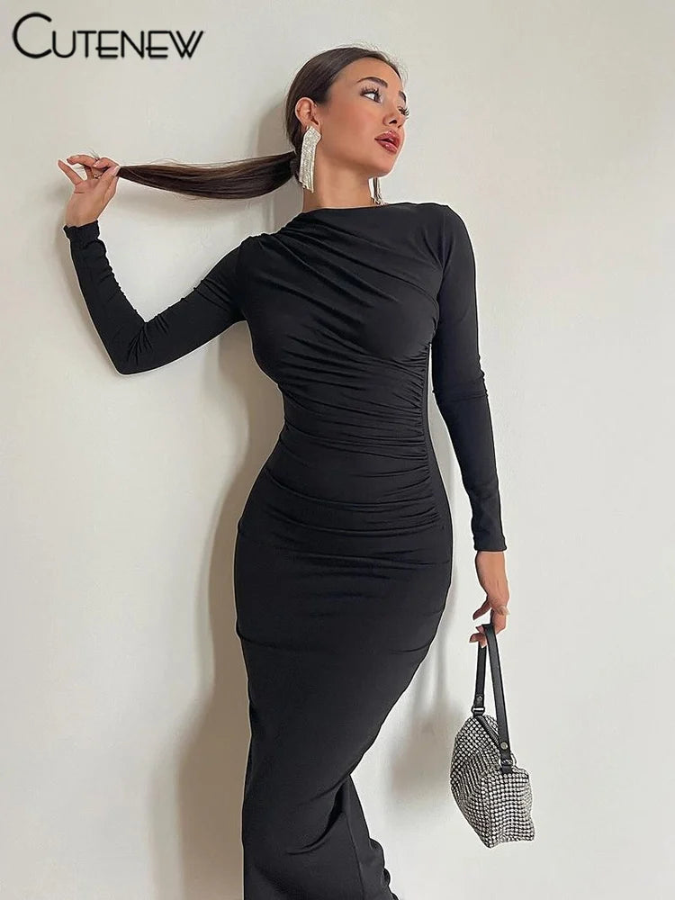 O-Neck Patchwork Bodycon Maxi Dress