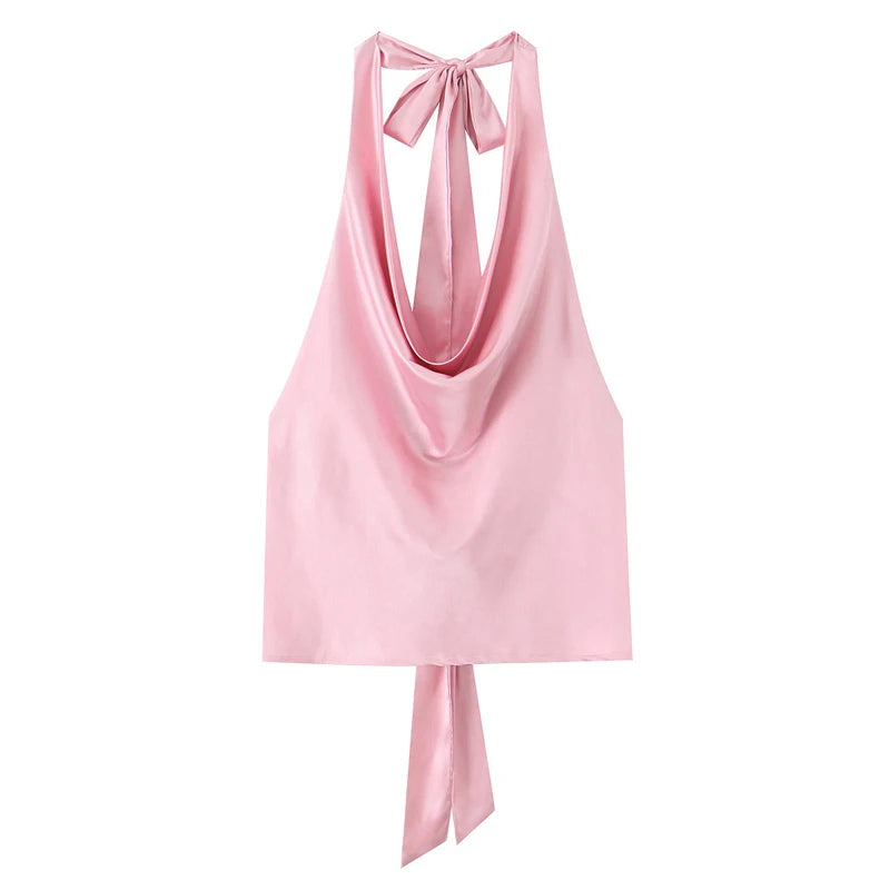Women’s Satin Halter Neck Sleeveless Summer Top