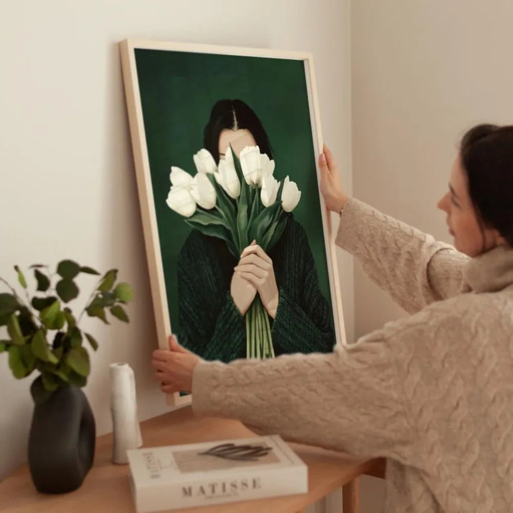 Emerald Green Abstract Tulip Woman Canvas Art